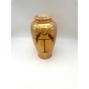 Lusterware Vase with Parrots Birds on Perch Nippon Japan Hand Painted